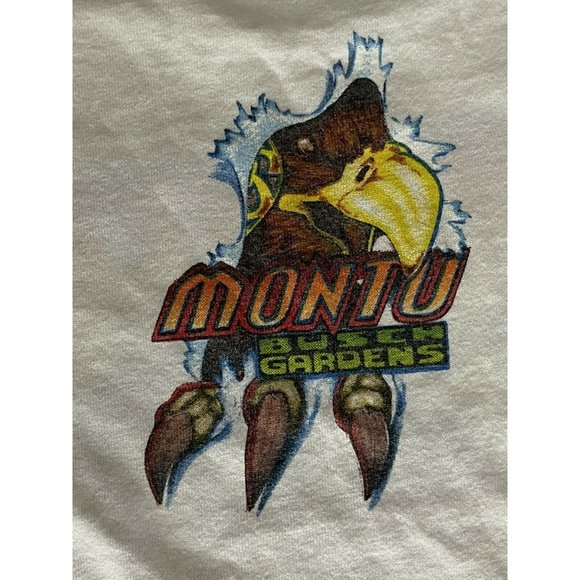 Vintage Busch Gardens Montu T Shirt Large 1996 Extremely Rare Eagle Claw Rib Rip - Picture 5 of 8